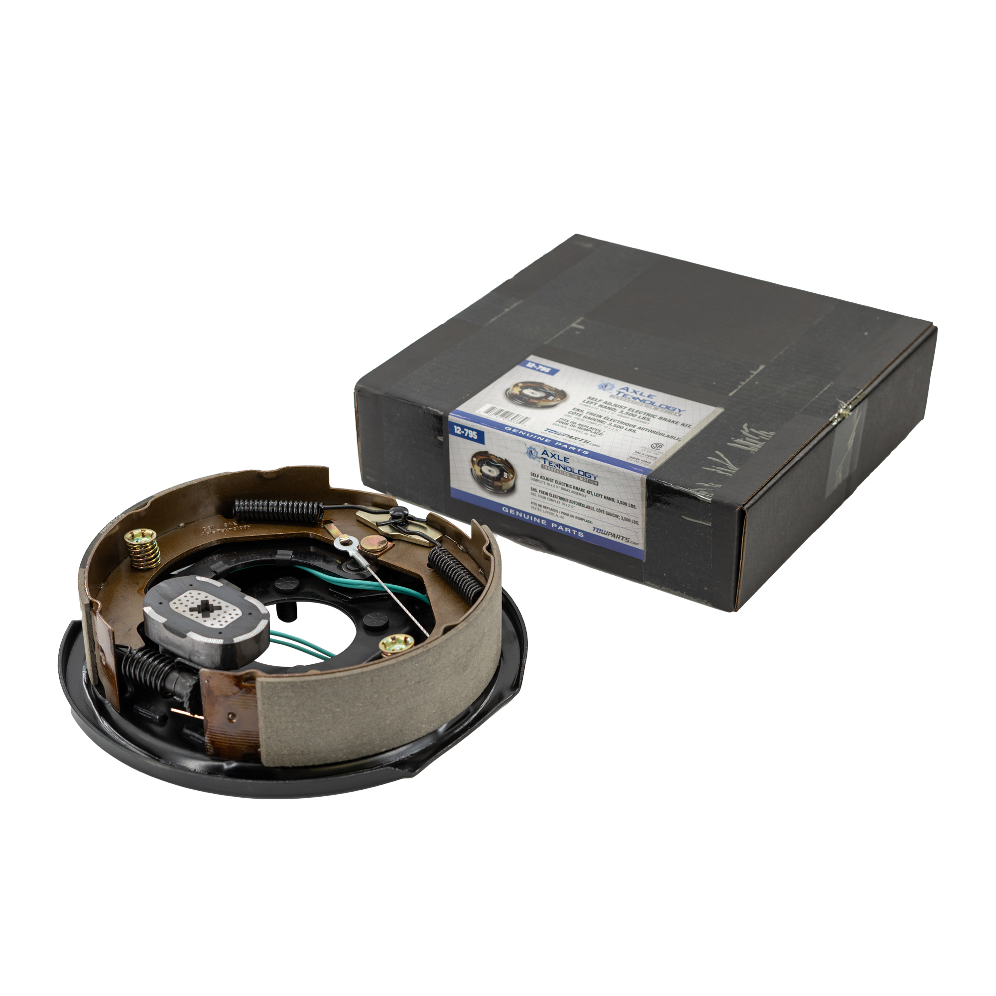 Genuine AxleTek Electric Trailer Brake Assembly | Brake Assembly Box Kit LH | 10" x 2-1/4" 3,500 lbs. FSA. Includes 4 each 7/16"-20 | 12-795