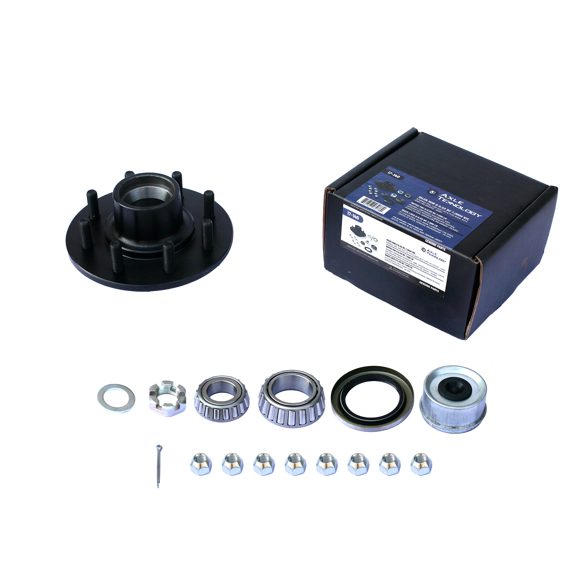 Genuine AxleTek Trailer Hub | Hub 7K 8-6.50 Pre-Greased Kit | 14125A / 25580 Bearings | 2.25 Seal | 17-140