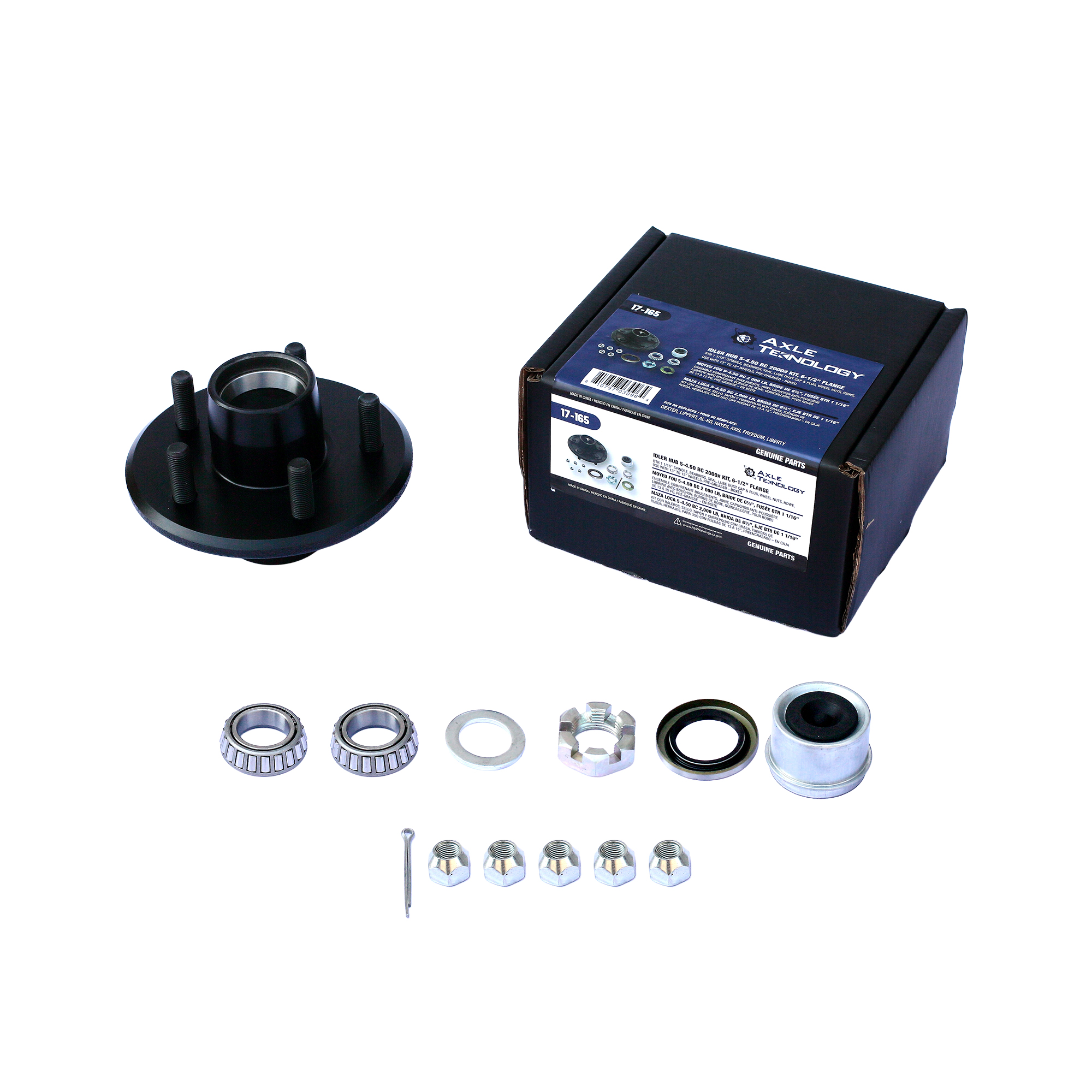 Genuine AxleTek Trailer Hub | Hub 2K | 5-4.50 Pre-Greased Kit | BTR 6-1/2" Flange | 17-165