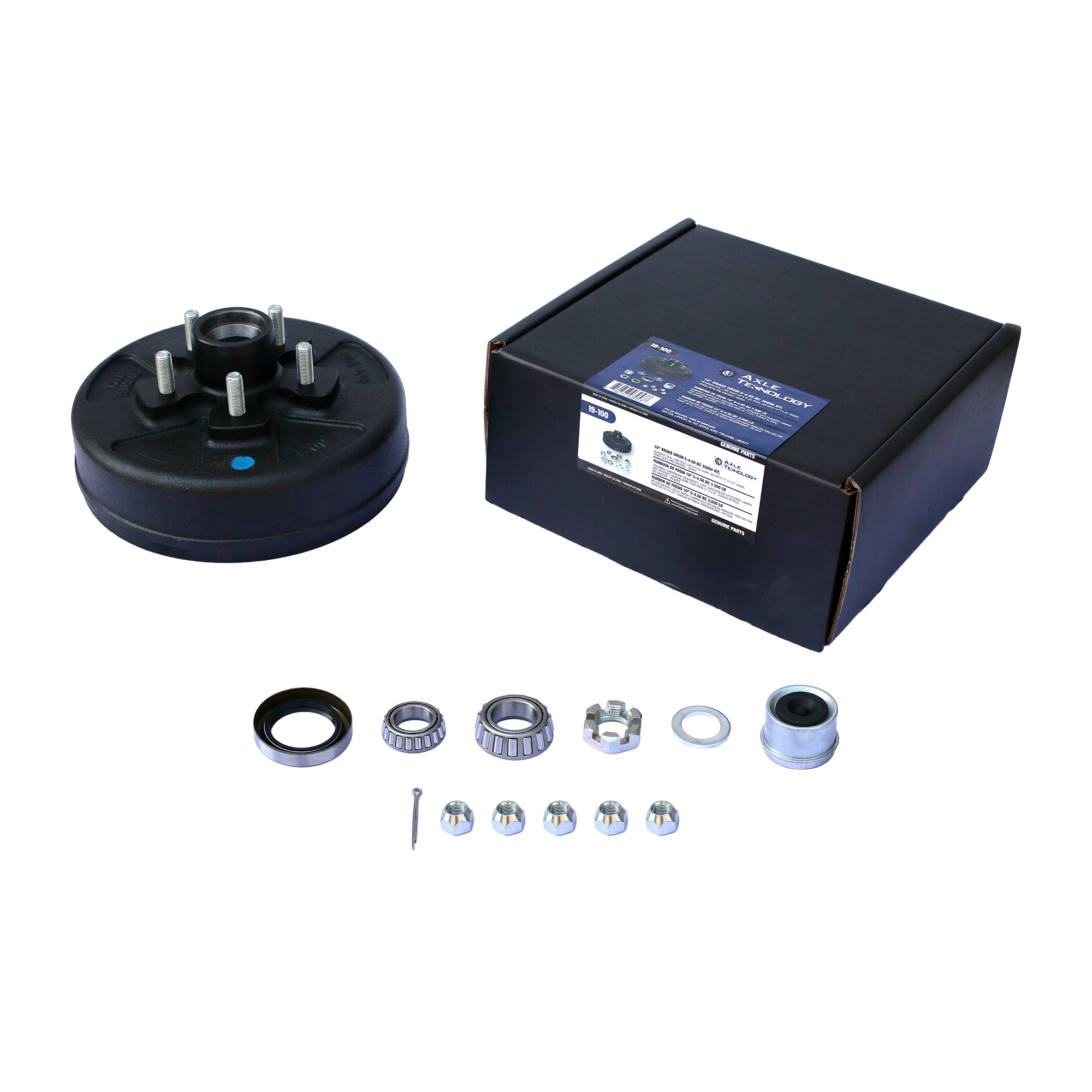 Genuine AxleTek Trailer Hub and Drum Assembly | Hub & DRUM 3.5K | 5-4.50 Pre-Greased Kit | L44649 / L68149 Bearings | 19-100