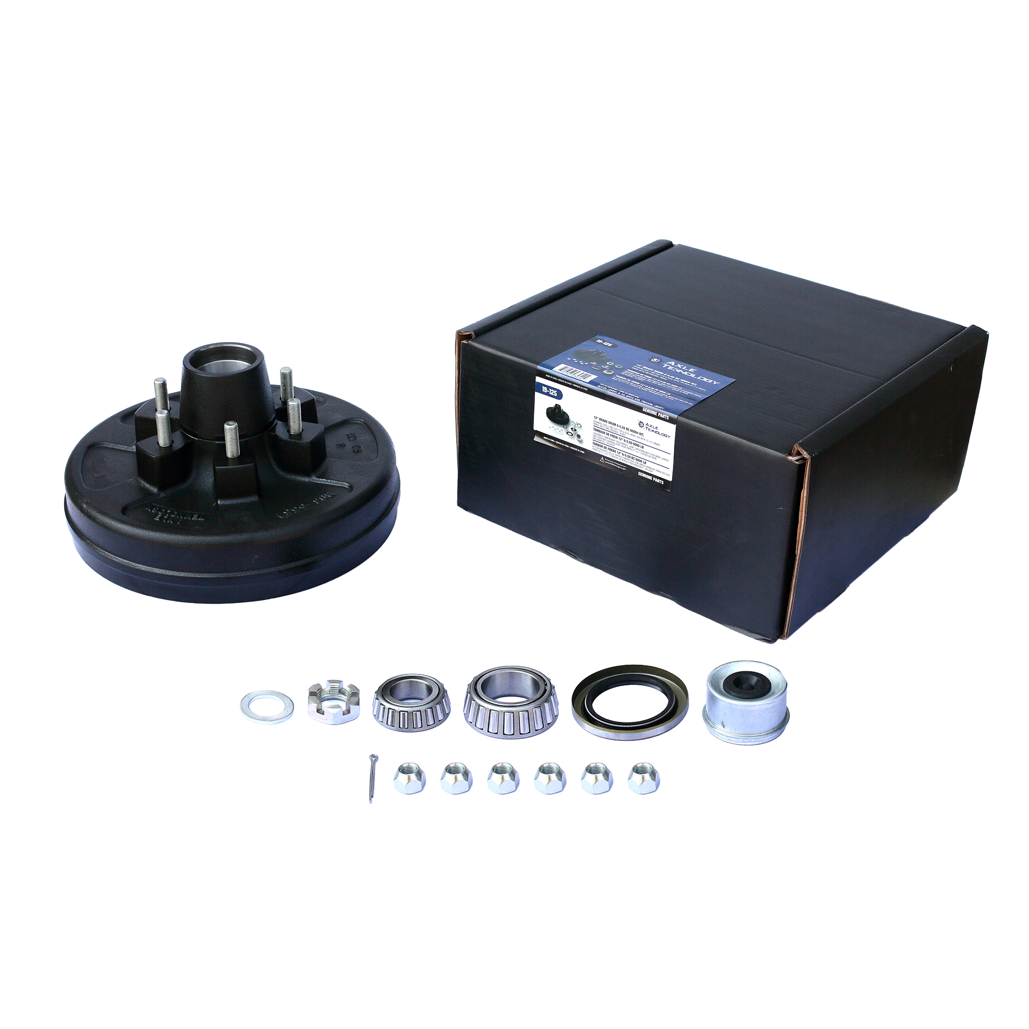 Genuine AxleTek Trailer Hub and Drum Assembly | Hub & DRUM 6K | 6-5.50 Pre-Greased Kit | 15123 / 25580 Bearings | 19-125