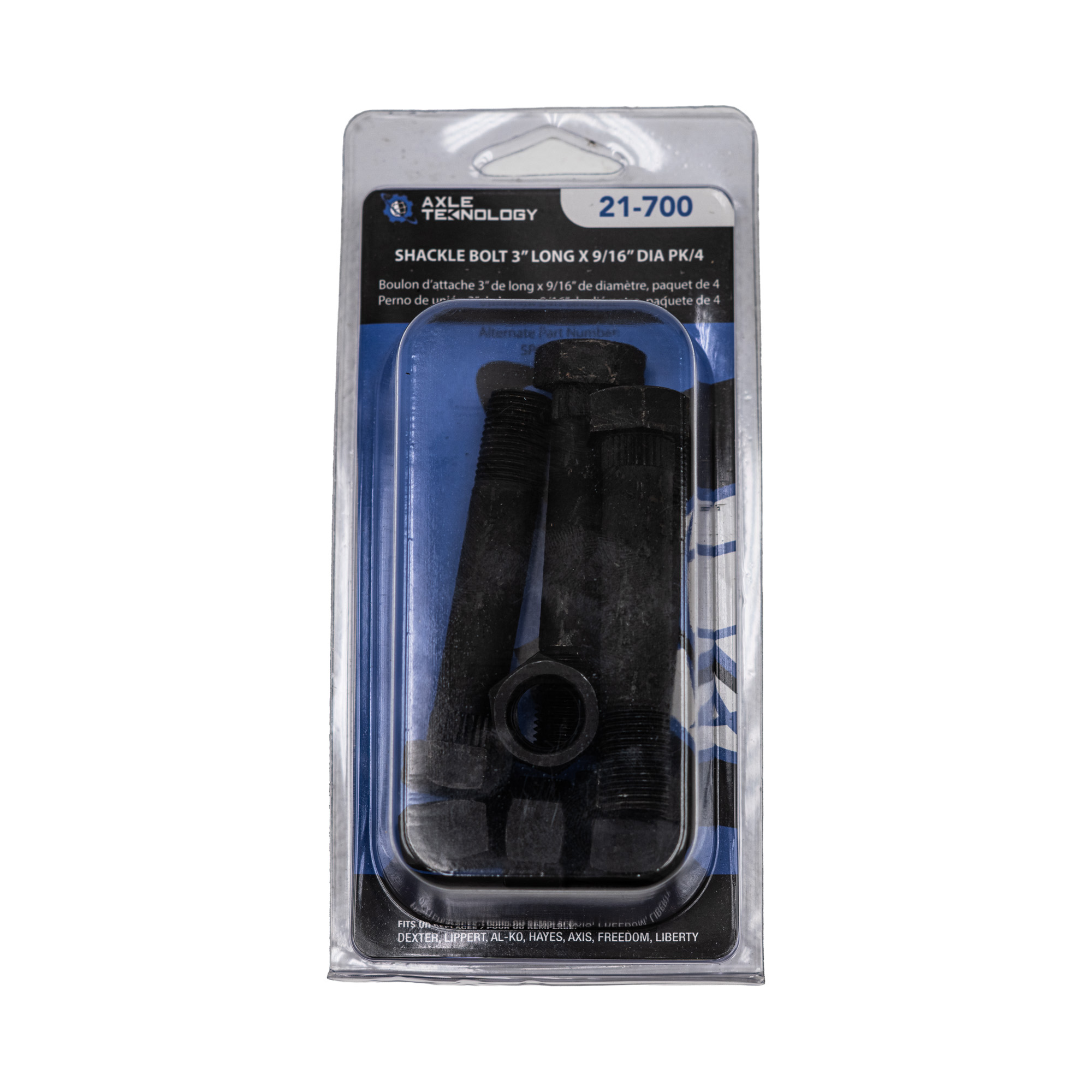 Genuine AxleTek Trailer Suspension Hardware | Bolt | Shackle 3" long x 9/16" diameter | PK/4 - | 21-700
