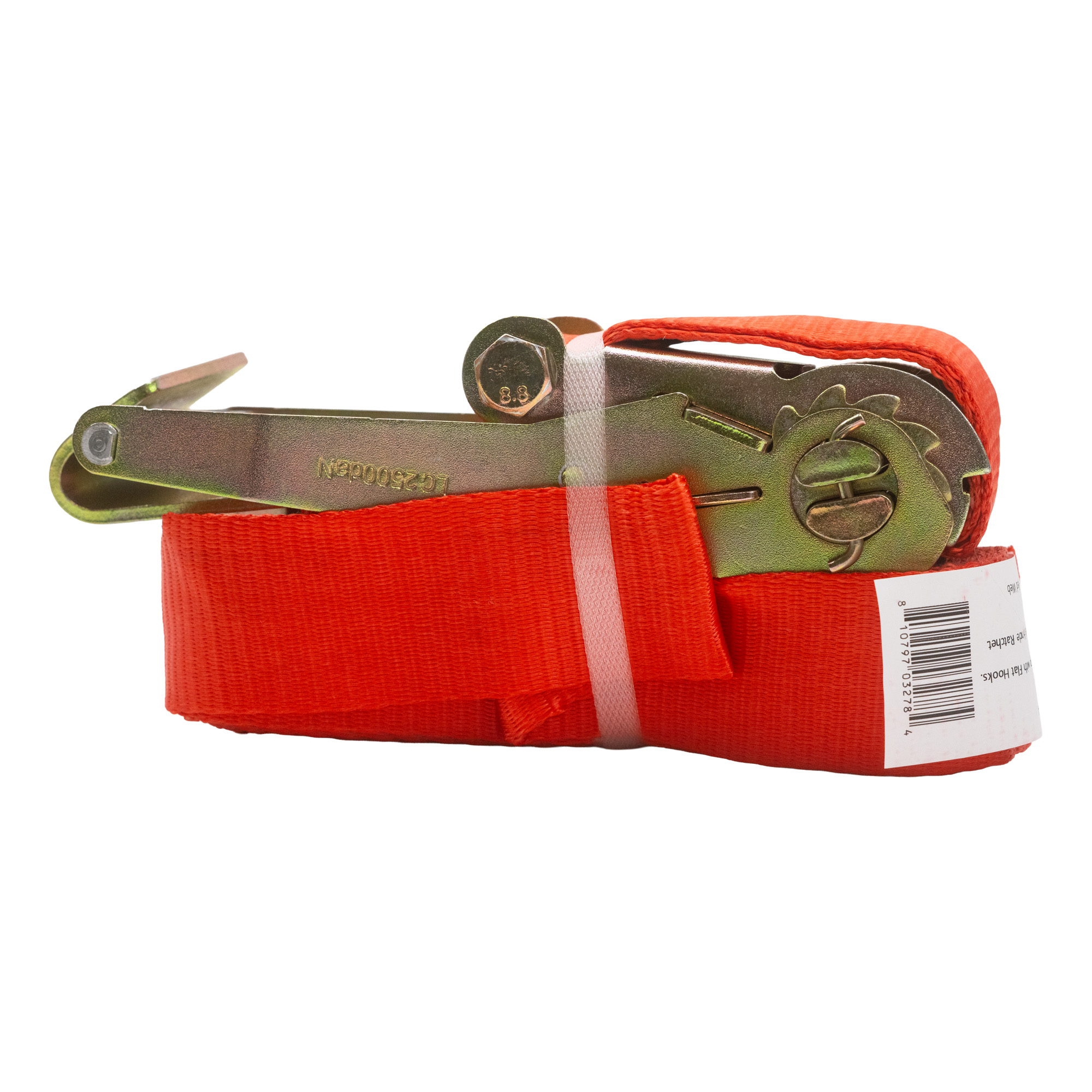 Trailer Cargo Control | 2" x 16' Ratchet Tie-Down Strap with Flat Hooks. Zinc Long/Wide Metal Handle Ratchet. W.L.L. = 3,335 lbs | 80-100