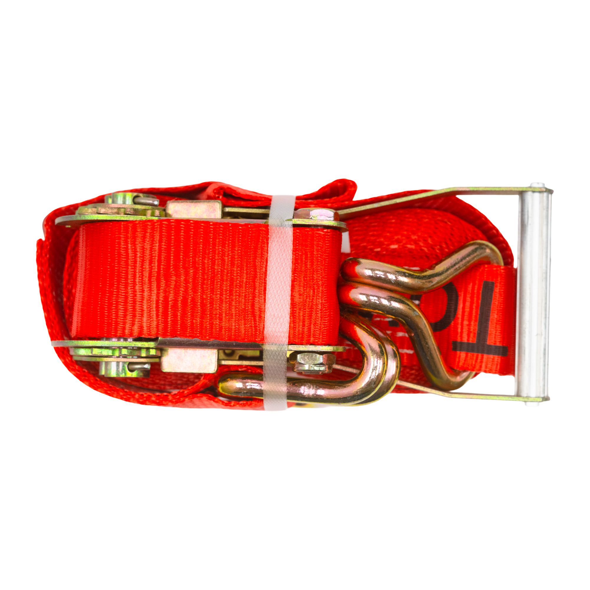 Trailer Cargo Control | 2" x 27' Ratchet Tie-Down Strap with J-Hooks. Zinc Long/Wide Metal Handle Ratchet. W.L.L. = 3,335 lbs M.B.S. | 80-102